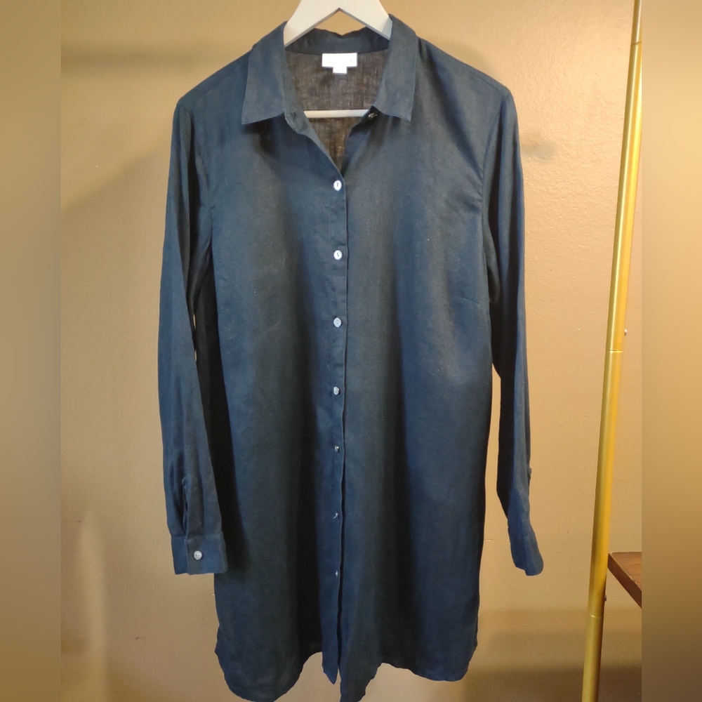 J Jill Linen Navy Blue Button Down Top - Picture 2 of 8